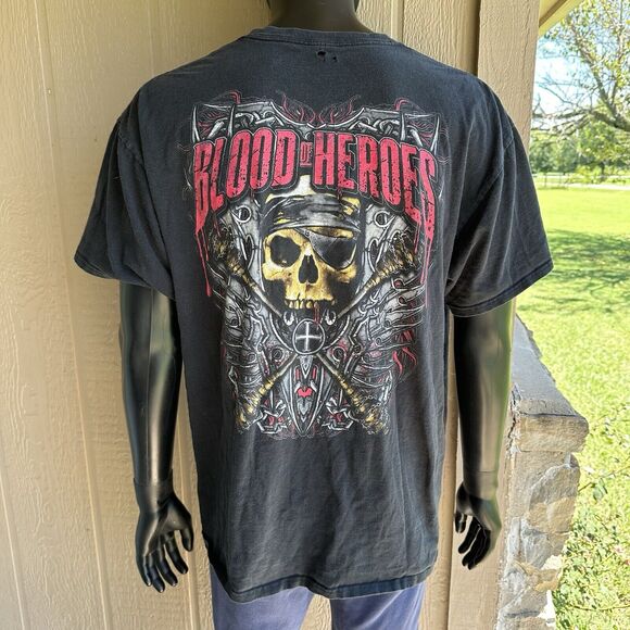 Blood Of Heros Mens Shirt Size XXL Video Game Grunge Distressed‎ Skulls Chains - Picture 6 of 9